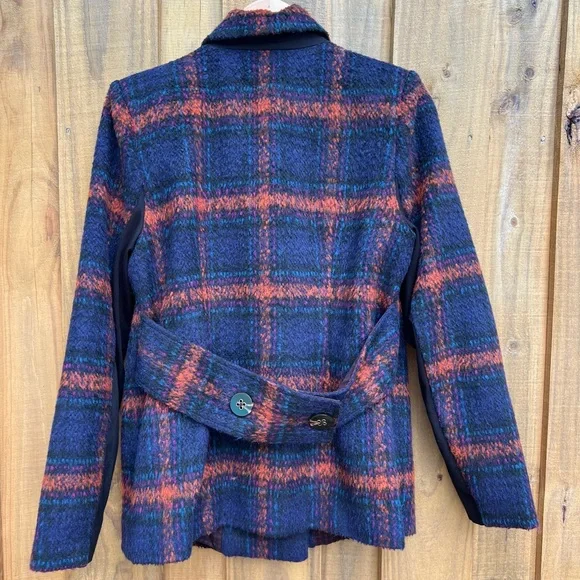 CAbi Checkmate Plaid Double Breasted Peacoat Blue/Orange Coat Women’s - Picture 2 of 9